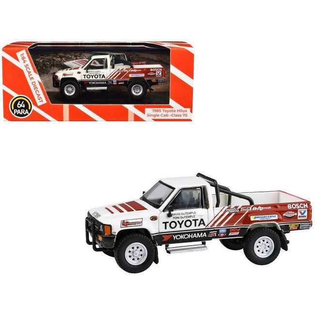 1985 Toyota Hilux Single Cab Pickup Truck "Class 7S Racing" White with Graphics 1/64 Diecast Model Car by Paragon Models-Paragon-ModelCars.com
