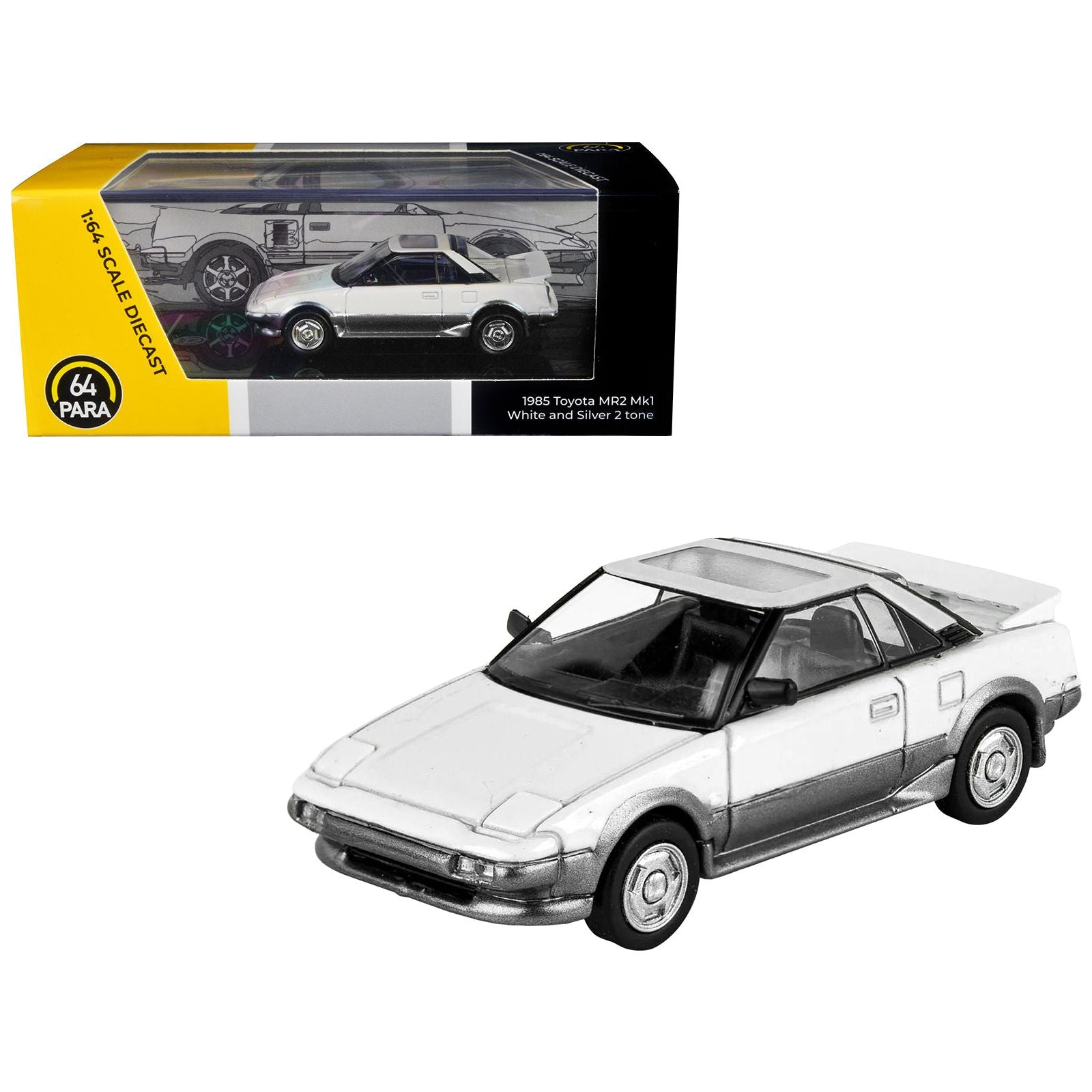 1985 Toyota MR2 MK1 White and Silver Metallic with Sun Roof 1/64 Diecast Model Car by Paragon Models - Paragon - ModelCars.com