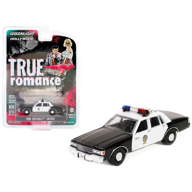 1986 Chevrolet Caprice Black and White "Los Angeles Police Department (LAPD)" "True Romance" (1993) Movie "Hollywood Series" Release 41 1/64 Diecast Model Car by Greenlight - Greenlight - ModelCars.com