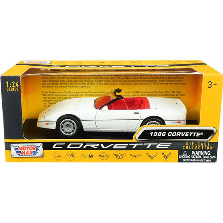 1986 Chevrolet Corvette C4 Convertible White with Red Interior "History of Corvette" Series 1/24 Diecast Model Car by Motormax - Motormax - ModelCars.com