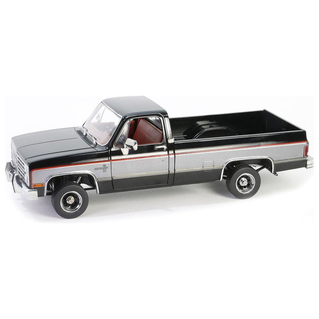1986 Chevrolet K10 Silverado Pickup Truck Midnight Black and Steel Gray Metallic with Red Interior 1/18 Diecast Model Car by Greenlight - Greenlight - ModelCars.com