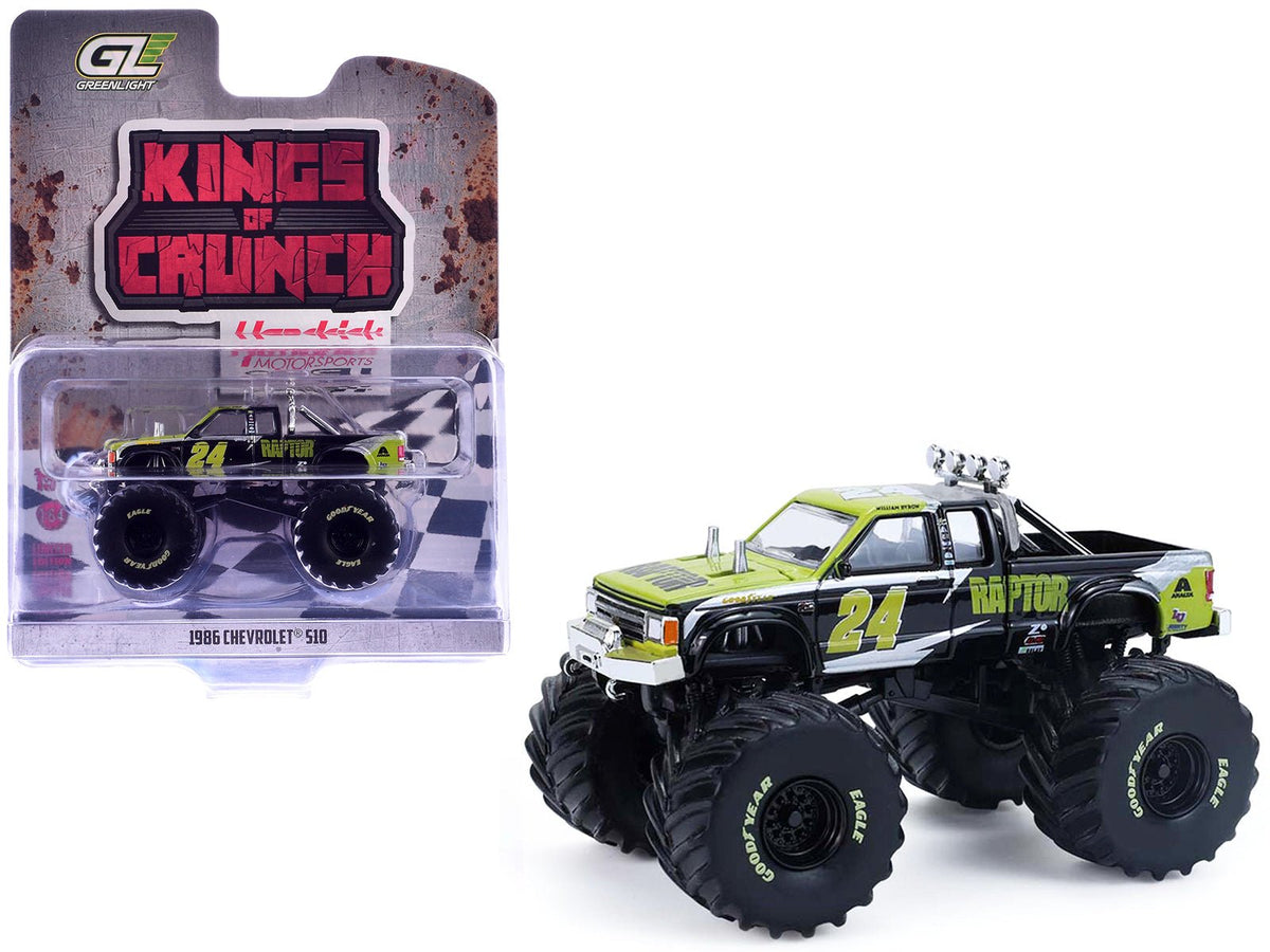 1986 Chevrolet S10 Monster Truck 24 "Raptor" Black and Green with Graphics "Kings of Crunch - Hendrick Motorsports Tribute" Special Edition 1/64 Diecast Model Car by Greenlight-Greenlight-ModelCars.com
