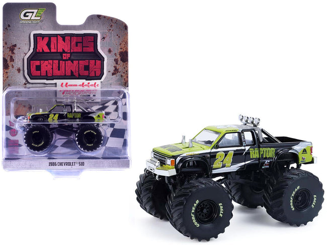 1986 Chevrolet S10 Monster Truck 24 "Raptor" Black and Green with Graphics "Kings of Crunch - Hendrick Motorsports Tribute" Special Edition 1/64 Diecast Model Car by Greenlight-Greenlight-ModelCars.com