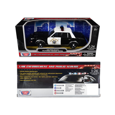 1986 Dodge Diplomat Police Car "California Highway Patrol" Black and White "Law Enforcement and Public Service" Series 1/24 Diecast Model Car by Motormax-Motormax-ModelCars.com