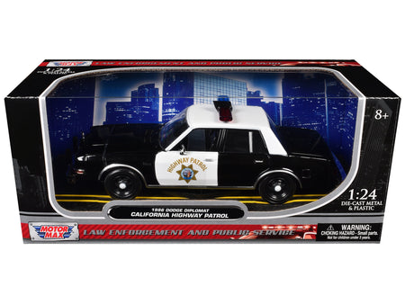 1986 Dodge Diplomat Police Car "California Highway Patrol" Black and White "Law Enforcement and Public Service" Series 1/24 Diecast Model Car by Motormax-Motormax-ModelCars.com