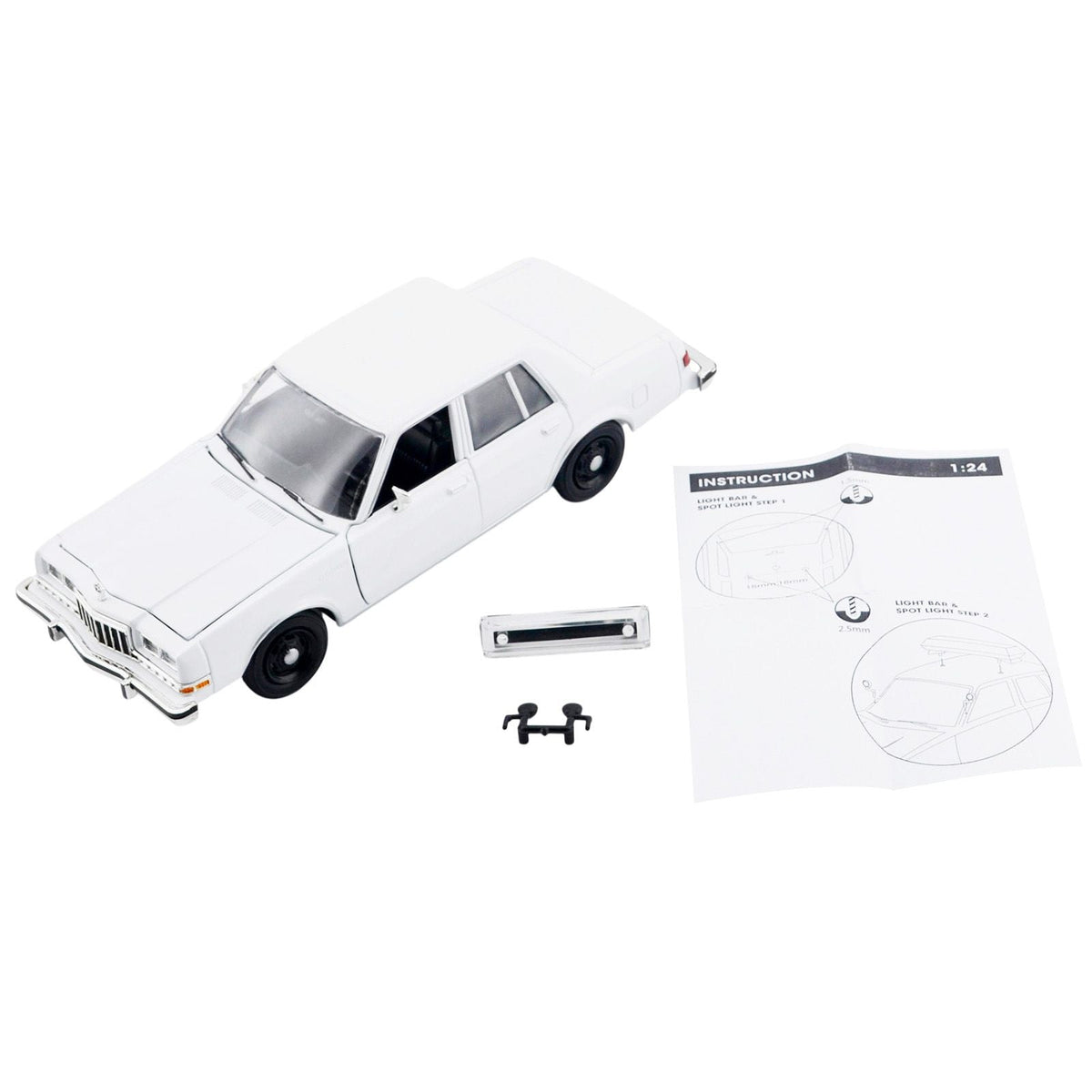 1986 Dodge Diplomat Police Car Unmarked White "Custom Builder's Kit" Series 1/24 Diecast Model Car by Motormax-Motormax-ModelCars.com