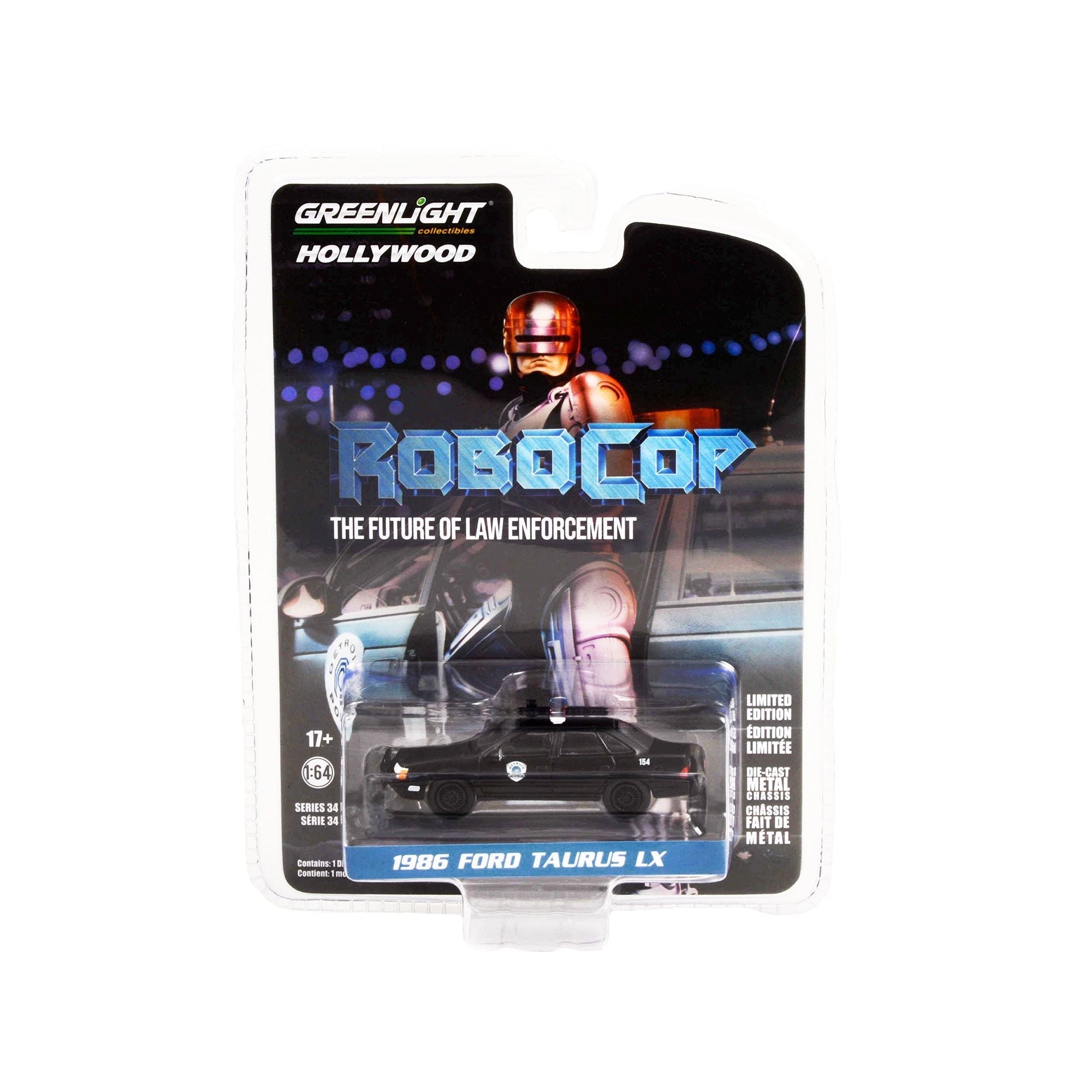 1986 Ford Taurus LX Matt Black "Detroit Police" "RoboCop" (1987) Movie "Hollywood Series" Release 34 1/64 Diecast Model Car by Greenlight - Greenlight - ModelCars.com