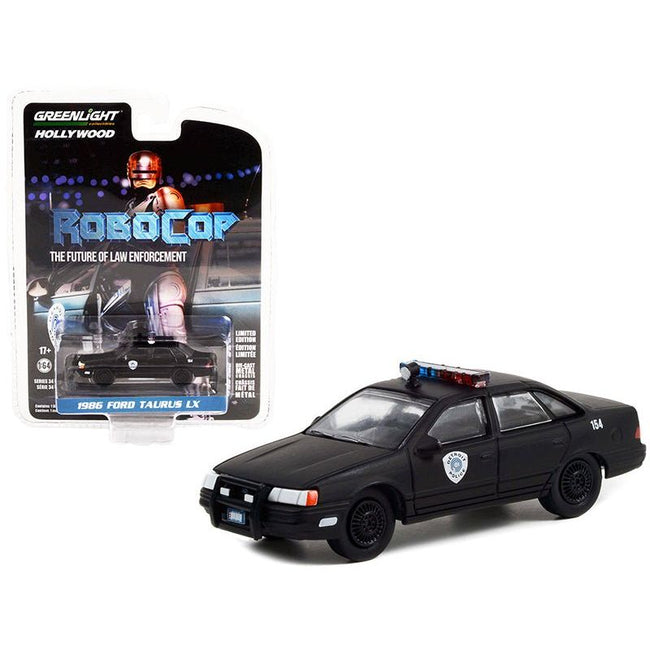 1986 Ford Taurus LX Matt Black "Detroit Police" "RoboCop" (1987) Movie "Hollywood Series" Release 34 1/64 Diecast Model Car by Greenlight-Greenlight-ModelCars.com