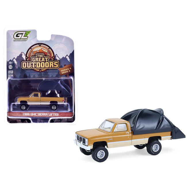 1986 GMC Sierra Lifted Pickup Truck Desert Sand and Doeskin Tan with Modern Truck Bed Tent "The Great Outdoors" Series 4 1/64 Diecast Model Car by Greenlight-Greenlight-ModelCars.com