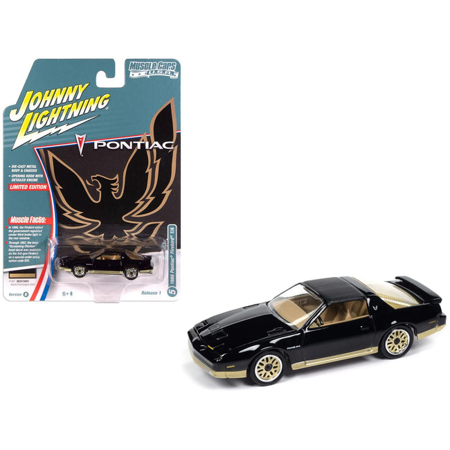 1986 Pontiac Firebird T/A Black with Champagne Gold Accents "Muscle Cars USA" Series 1/64 Diecast Model Car by Johnny Lightning-Johnny Lightning-ModelCars.com