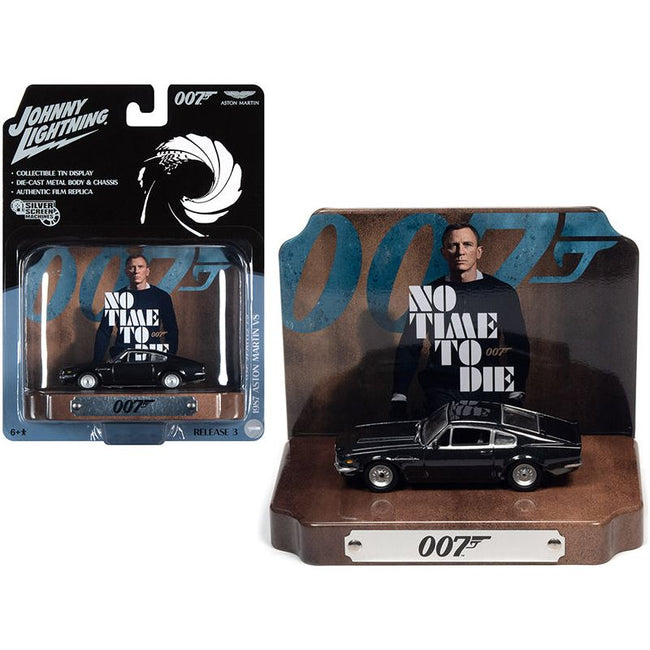 1987 Aston Martin V8 Cumberland Gray with Collectible Tin Display "007" (James Bond) "No Time to Die" (2021) Movie (25th in the James Bond Series) 1/64 Diecast Model Car by Johnny Lightning - Johnny Lightning - ModelCars.com