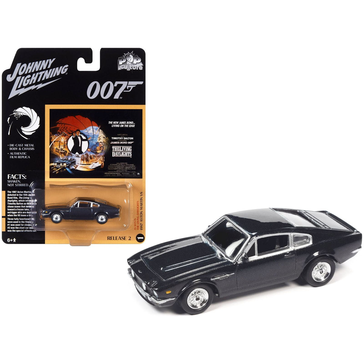 1987 Aston Martin V8 RHD (Right Hand Drive) Dark Gray Metallic (James Bond 007) "The Living Daylights" (1987) Movie "Pop Culture" 2023 Release 2 1/64 Diecast Model Car by Johnny Lightning-Johnny Lightning-ModelCars.com