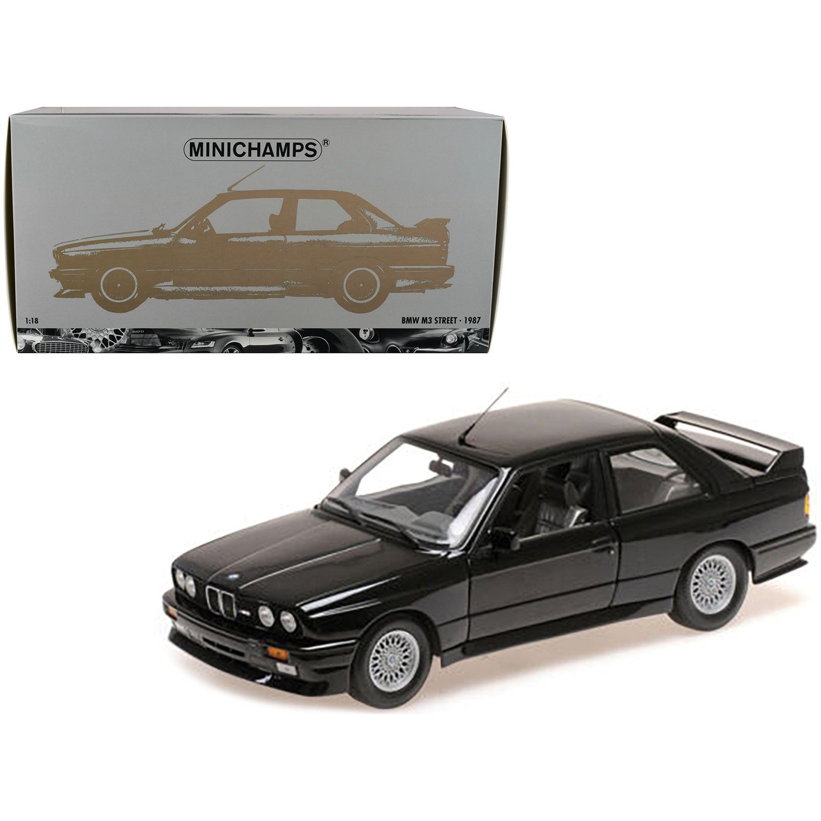 1987 BMW M3 Street Black Metallic 1/18 Diecast Model Car by Minichamps - Minichamps - ModelCars.com