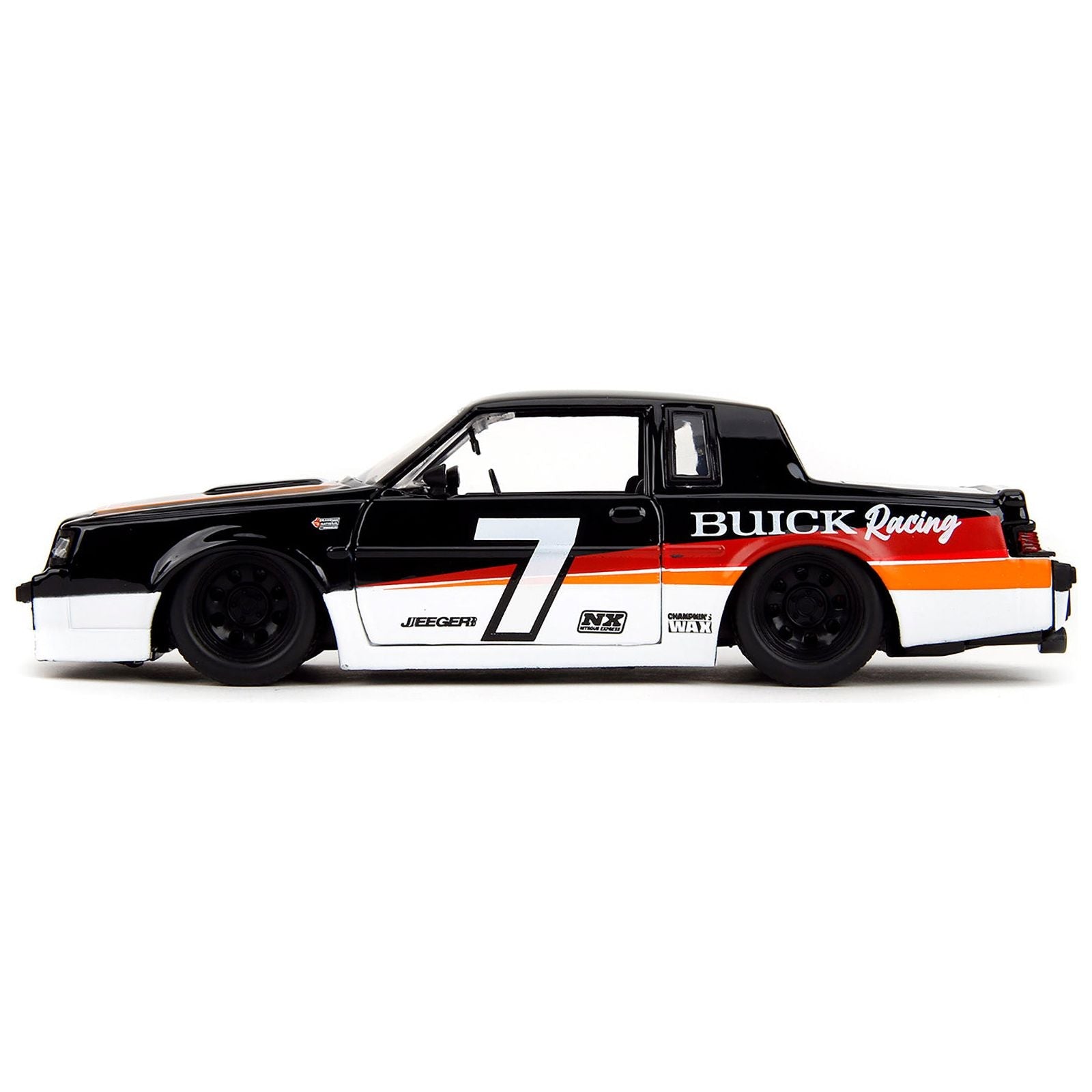 1987 Buick Grand National 7 "Buick Racing" Black and White with Stripes "Bigtime Muscle" Series 1/24 Diecast Model Car by Jada - Jada - ModelCars.com