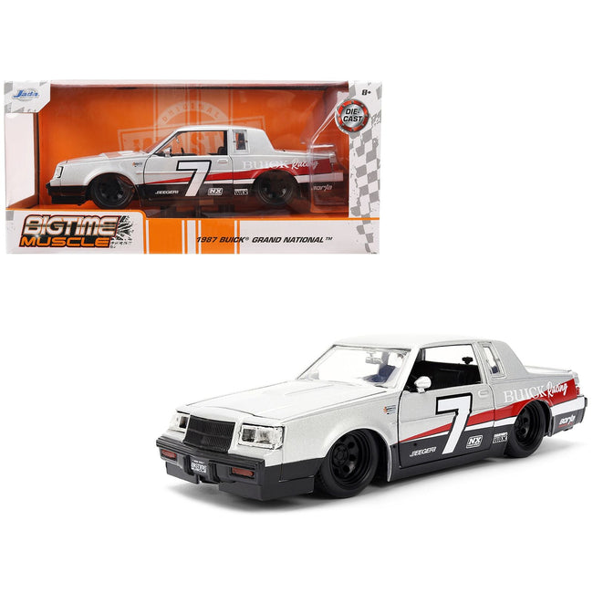 1987 Buick Grand National #7 "Buick Racing" Matt Silver Metallic with Red and Black Stripes "Bigtime Muscle" Series 1/24 Diecast Model by Jada-Jada-ModelCars.com