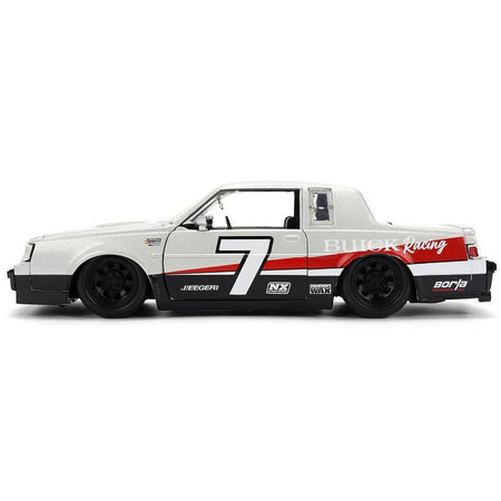 1987 Buick Grand National #7 "Buick Racing" Matt Silver Metallic with Red and Black Stripes "Bigtime Muscle" Series 1/24 Diecast Model by Jada-Jada-ModelCars.com