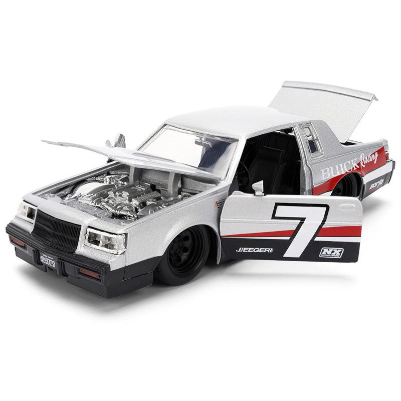 1987 Buick Grand National #7 "Buick Racing" Matt Silver Metallic with Red and Black Stripes "Bigtime Muscle" Series 1/24 Diecast Model by Jada-Jada-ModelCars.com
