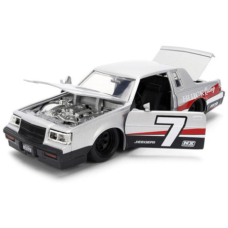 1987 Buick Grand National #7 "Buick Racing" Matt Silver Metallic with Red and Black Stripes "Bigtime Muscle" Series 1/24 Diecast Model by Jada-Jada-ModelCars.com