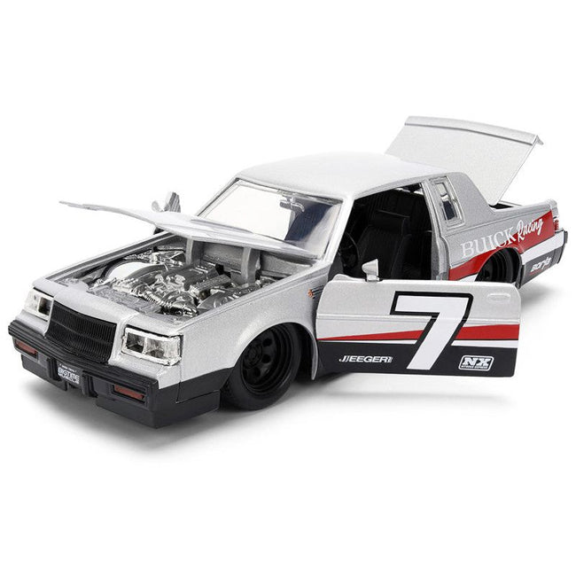 1987 Buick Grand National #7 "Buick Racing" Matt Silver Metallic with Red and Black Stripes "Bigtime Muscle" Series 1/24 Diecast Model by Jada-Jada-ModelCars.com