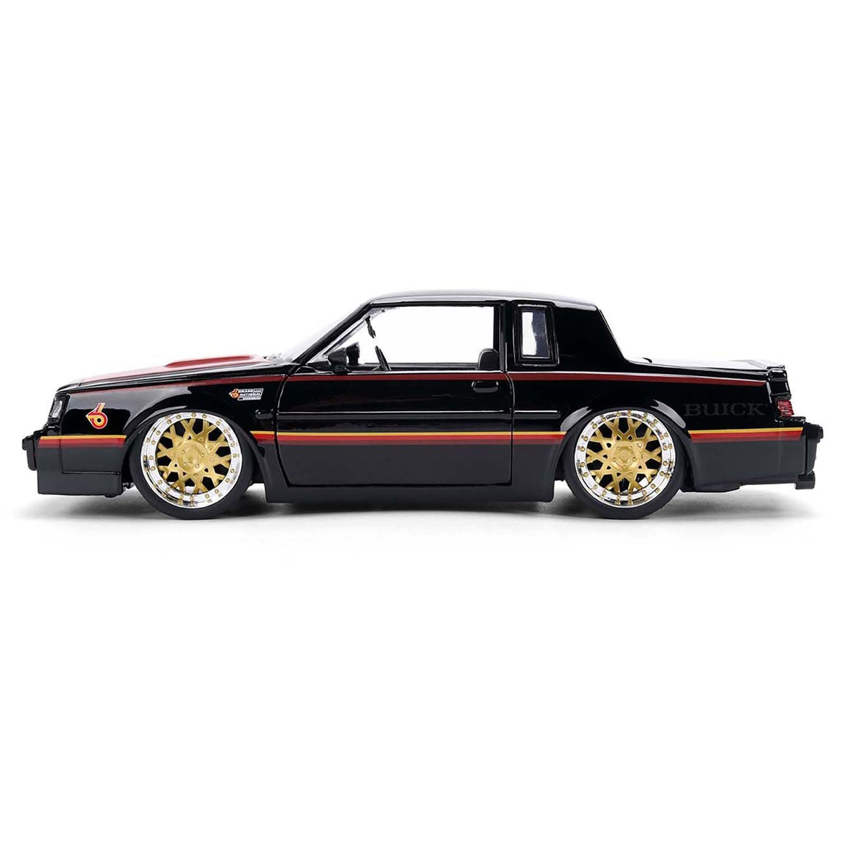 1987 Buick Grand National Black with Matt Red Hood and Stripes "Bigtime Muscle" Series 1/24 Diecast Model Car by Jada-Jada-ModelCars.com