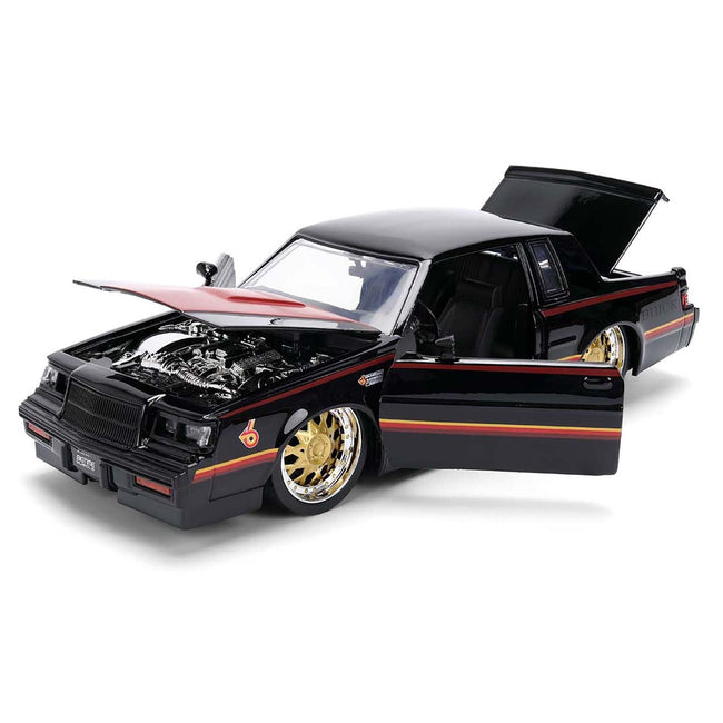 1987 Buick Grand National Black with Matt Red Hood and Stripes "Bigtime Muscle" Series 1/24 Diecast Model Car by Jada-Jada-ModelCars.com
