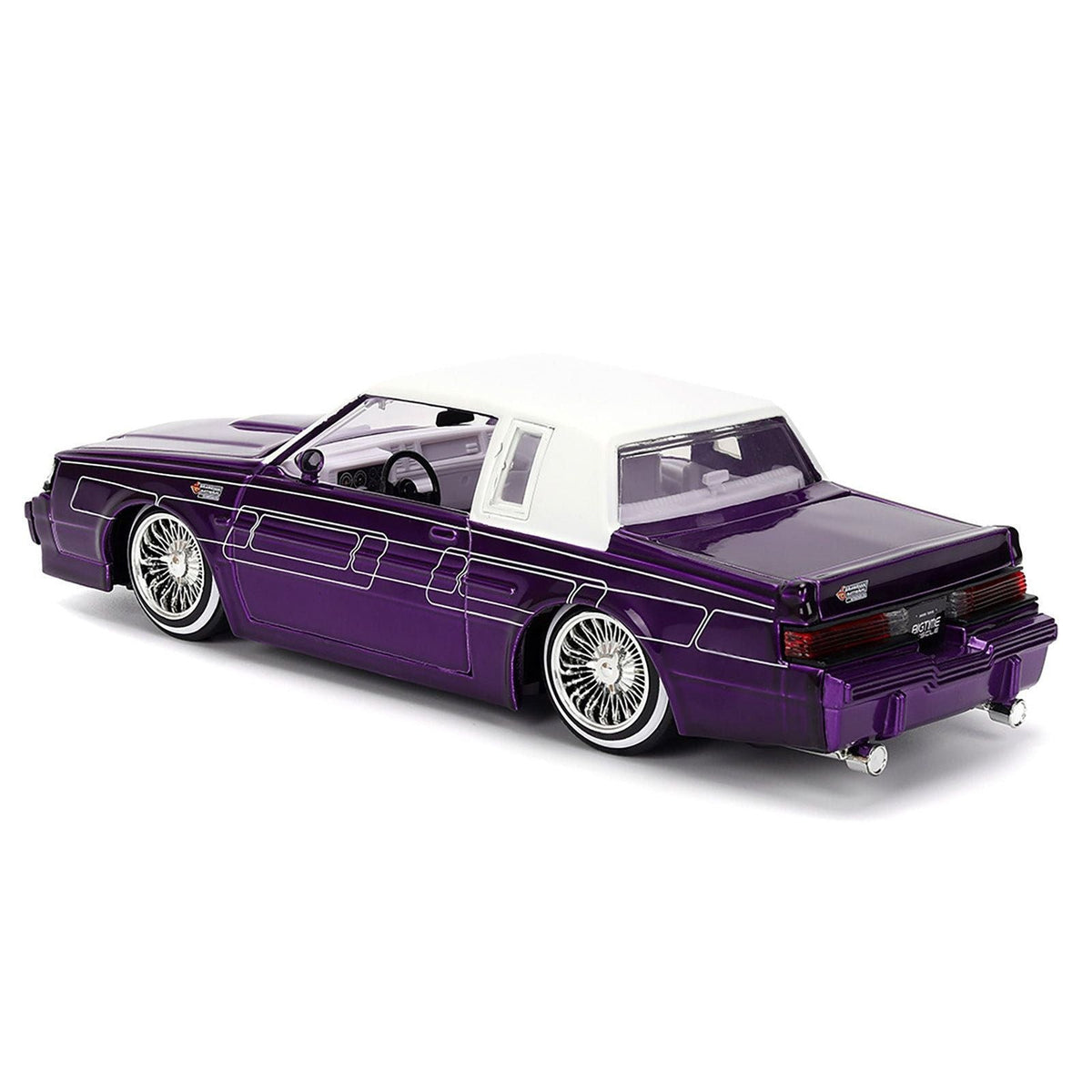 1987 Buick Grand National Candy Purple with Graphics and White Top and Interior "Bigtime Muscle" Series 1/24 Diecast Model Car by Jada-Jada-ModelCars.com