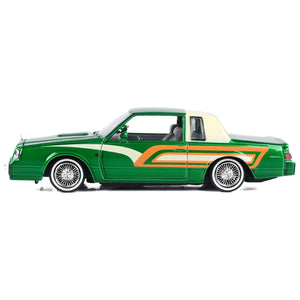 1987 Buick Regal 3.8 SFI Turbo Green Metallic and Cream with Graphics "Get Low" Series 1/24 Diecast Model Car by Motormax