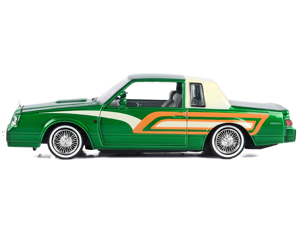 1987 Buick Regal 3.8 SFI Turbo Green Metallic and Cream with Graphics "Get Low" Series 1/24 Diecast Model Car by Motormax-Motormax-ModelCars.com