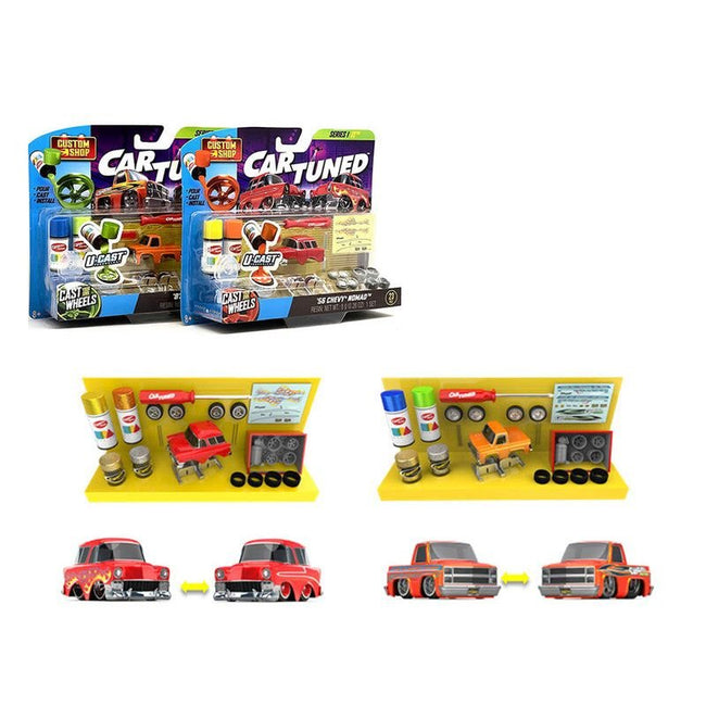 1987 Chevrolet C10 Pickup Truck Orange and 1956 Chevrolet Nomad Red "Custom Shop" 2 Car Set Diecast Model Cars by CarTuned-Car Tuned-ModelCars.com
