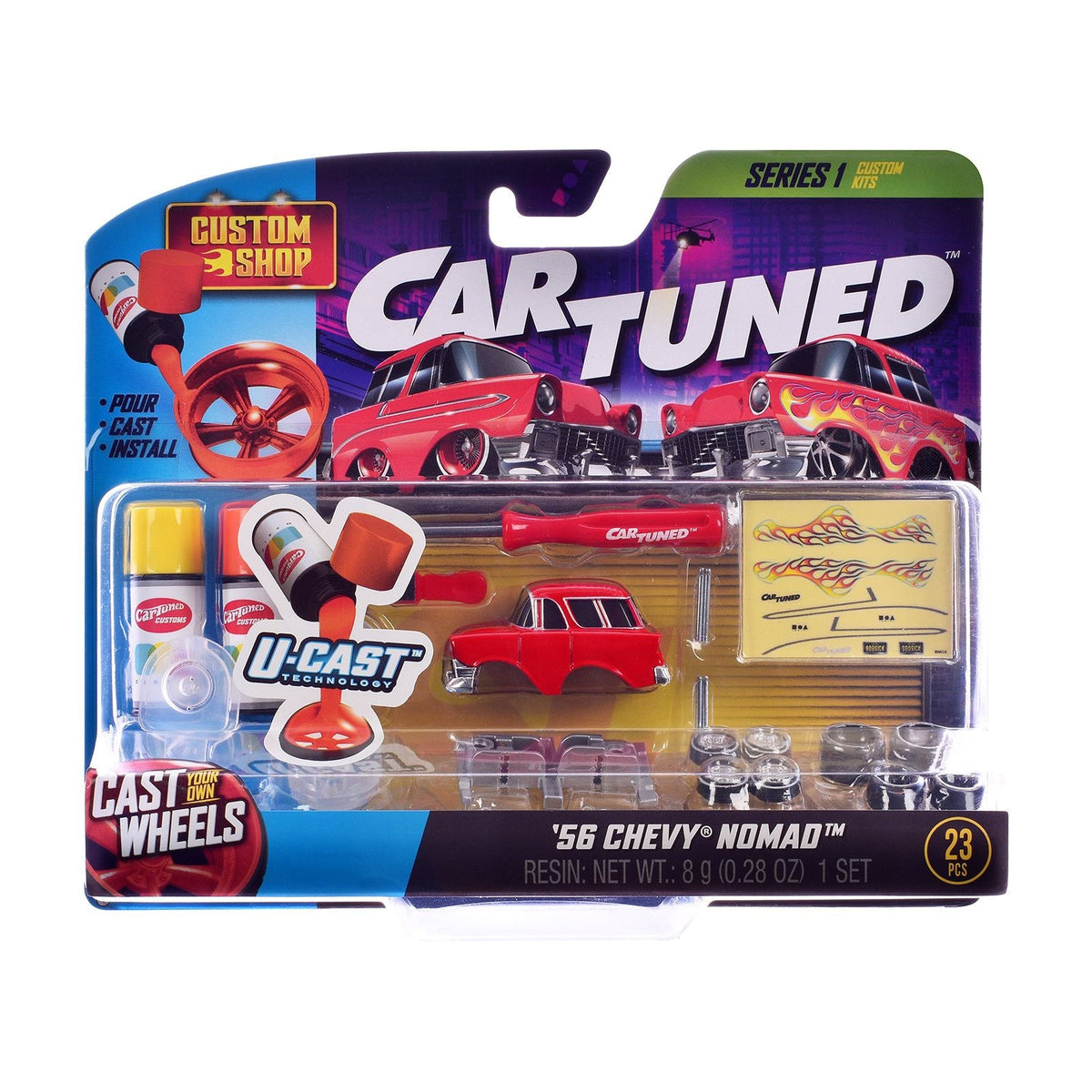 1987 Chevrolet C10 Pickup Truck Orange and 1956 Chevrolet Nomad Red "Custom Shop" 2 Car Set Diecast Model Cars by CarTuned-Car Tuned-ModelCars.com