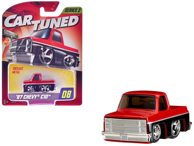 1987 Chevrolet C10 Pickup Truck Red Metallic and Black "Customs" Series 2 Diecast Model Car by CarTuned-Car Tuned-ModelCars.com