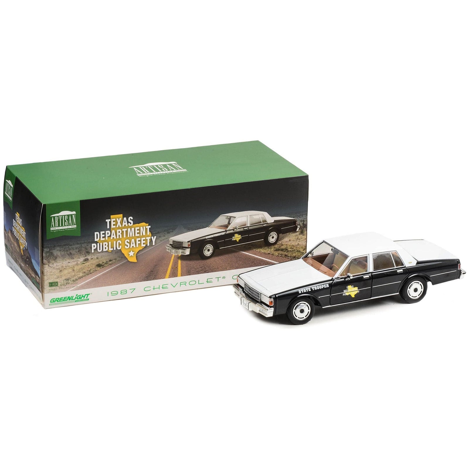 1987 Chevrolet Caprice Police Black and White "Texas Department of Public Safety - State Trooper" "Artisan Collection" 1/18 Diecast Model Car by Greenlight - Greenlight - ModelCars.com