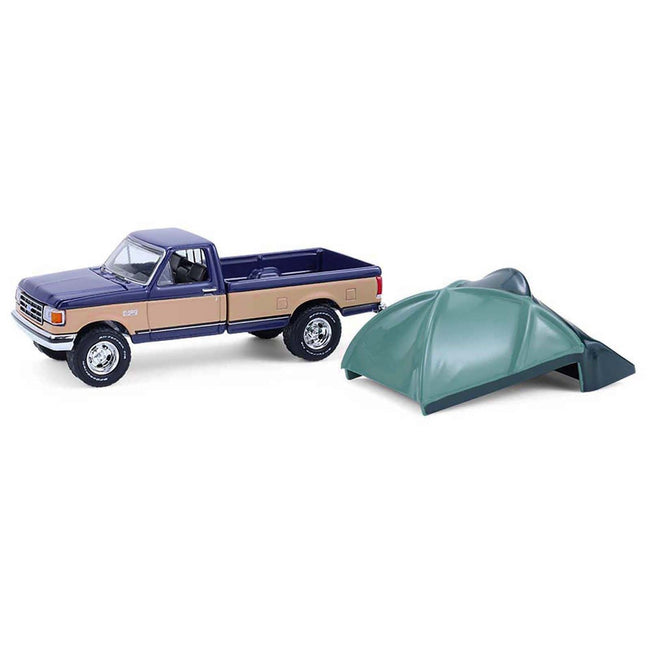 1987 Ford F-150 XLT Lariat Pickup Truck Dark Blue and Tan with Modern Truck Bed Tent "The Great Outdoors" Series 4 1/64 Diecast Model Car by Greenlight-Greenlight-ModelCars.com