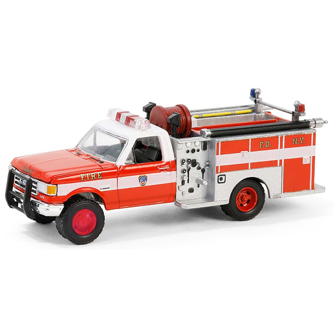 1987 Ford F-350 Mini Pumper Fire Truck "FDNY (The Official Fire Department City of New York) - 160th Anniversary Edition" Red and White "Hobby Exclusive" Series 1/64 Diecast Model Car by Greenlight-Greenlight-ModelCars.com