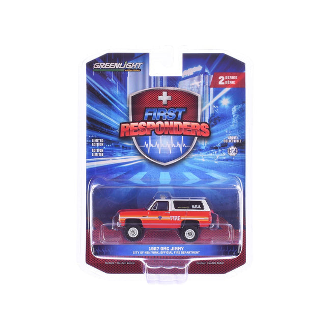 1987 GMC Jimmy "FDNY (The Official Fire Department City of New York) M.E.U. (Medical Equipment Unit)" Red and White "First Responders" Series 2 1/64 Diecast Model Car by Greenlight-Greenlight-ModelCars.com