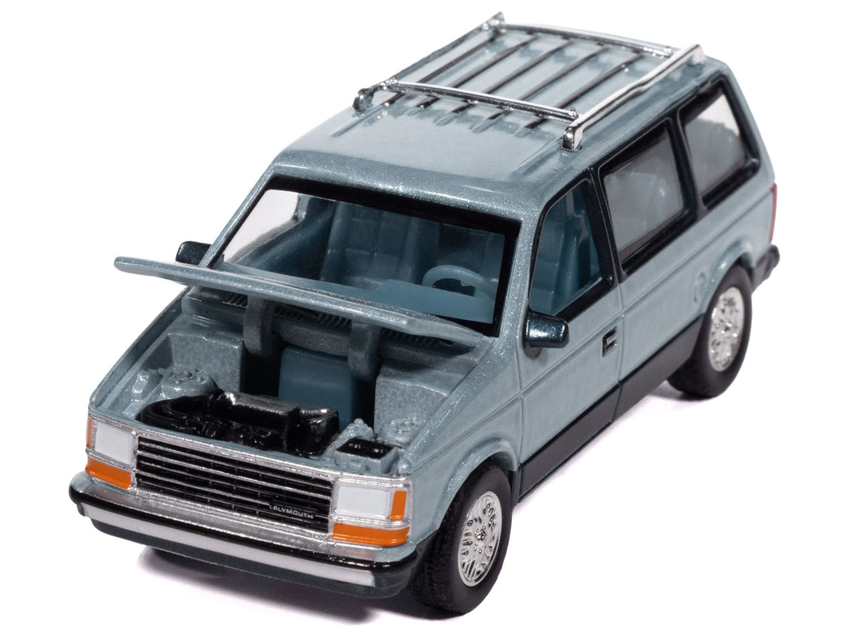 1987 Plymouth Voyager Van Ice Blue Metallic and Twilight Blue Metallic 2-Tone with Blue Interior "Mighty Minivans" Series 1/64 Diecast Model Car by Auto World-Autoworld-ModelCars.com