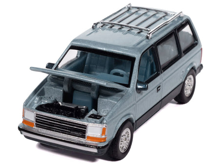 1987 Plymouth Voyager Van Ice Blue Metallic and Twilight Blue Metallic 2-Tone with Blue Interior "Mighty Minivans" Series 1/64 Diecast Model Car by Auto World-Autoworld-ModelCars.com