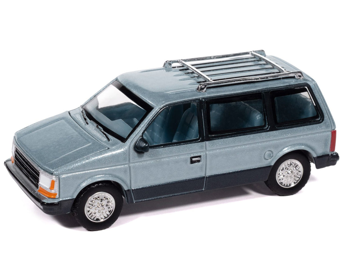1987 Plymouth Voyager Van Ice Blue Metallic and Twilight Blue Metallic 2-Tone with Blue Interior "Mighty Minivans" Series 1/64 Diecast Model Car by Auto World-Autoworld-ModelCars.com