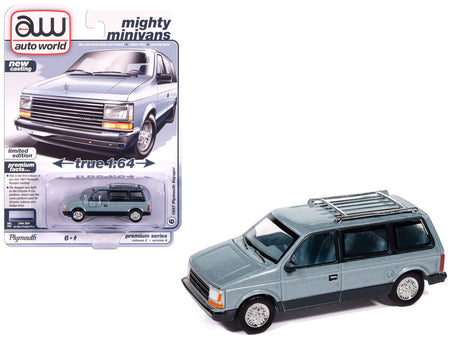 1987 Plymouth Voyager Van Ice Blue Metallic and Twilight Blue Metallic 2-Tone with Blue Interior "Mighty Minivans" Series 1/64 Diecast Model Car by Auto World-Autoworld-ModelCars.com