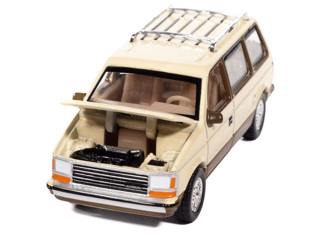 1987 Plymouth Voyager Van Light Cream and Golden Bronze Metallic 2-Tone "Mighty Minivans" Series 1/64 Diecast Model Car by Auto World-Autoworld-ModelCars.com