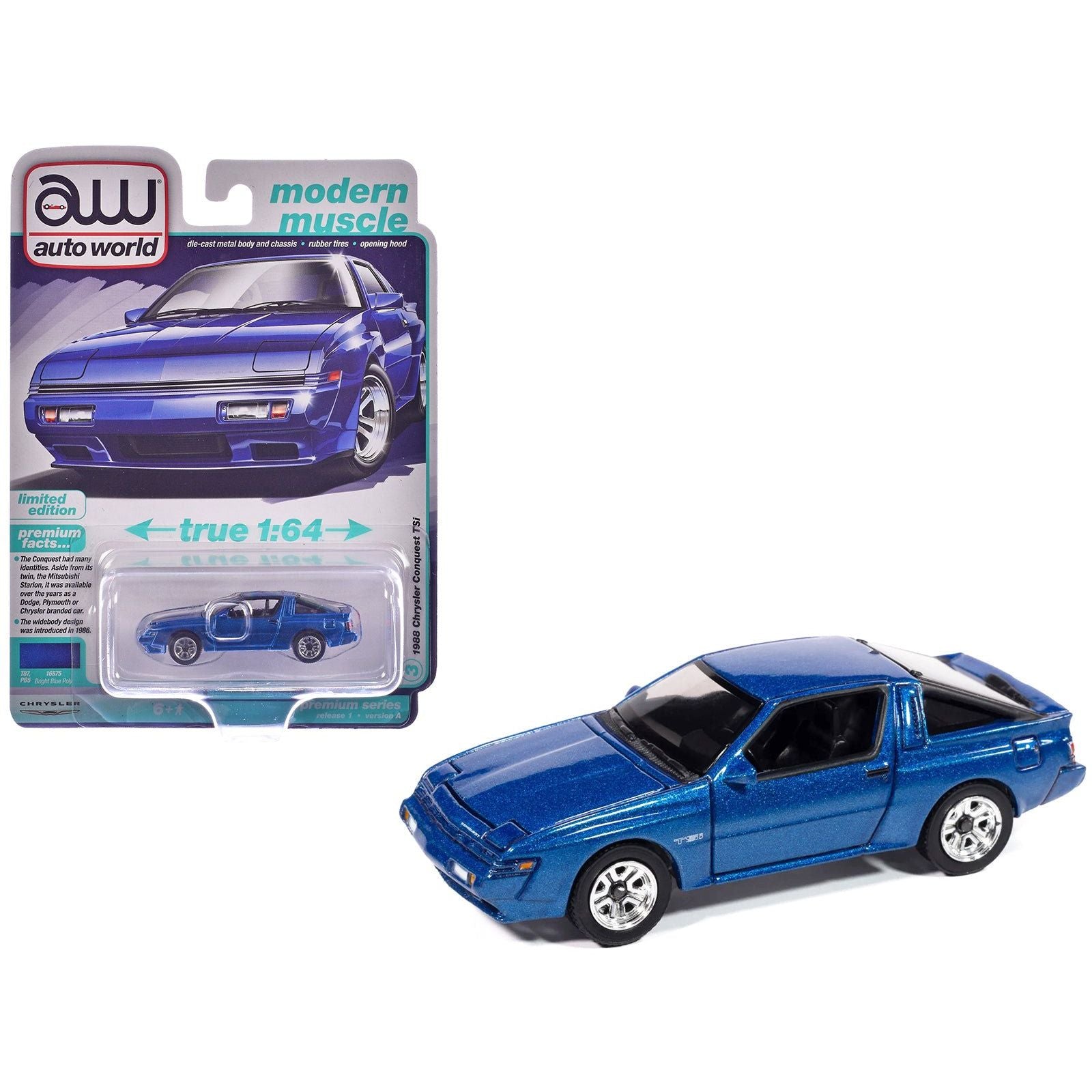 1988 Chrysler Conquest TSi Bright Blue Metallic "Modern Muscle" Series 1/64 Diecast Model Car by Auto World - Autoworld - ModelCars.com