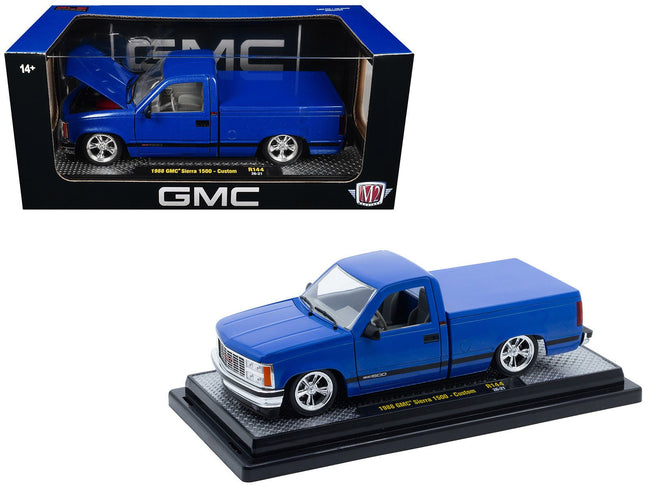 1988 GMC Sierra 1500 Custom Pickup Truck Blue Metallic with Black Stripes Limited Edition to 4850 pieces Worldwide 1/24 Diecast Model Car by M2 Machines-M2-ModelCars.com