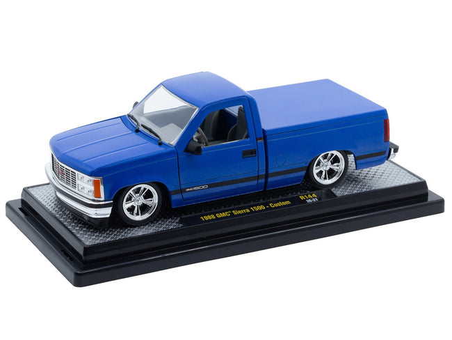 1988 GMC Sierra 1500 Custom Pickup Truck Blue Metallic with Black Stripes Limited Edition to 4850 pieces Worldwide 1/24 Diecast Model Car by M2 Machines-M2-ModelCars.com