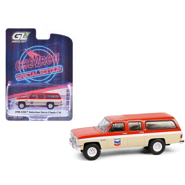 1988 GMC Suburban Sierra Classic C10 "Chevron" Orange and Beige with White Stripes "Chevron Special Edition" Series 1 1/64 Diecast Model Car by Greenlight-Greenlight-ModelCars.com