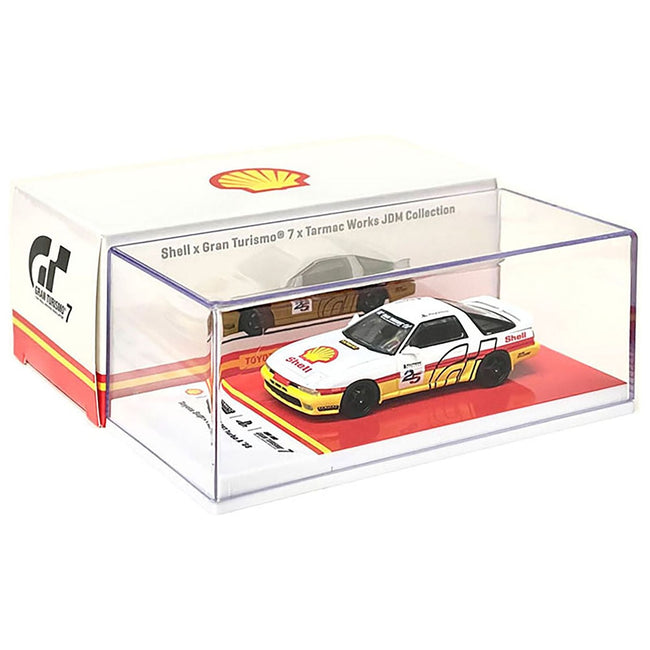 1988 Toyota Supra 3.0GT Turbo A RHD (Right Hand Drive) White and Yellow with Red Stripes "Shell x Gran Turismo 7" Special Edition 1/64 Diecast Model Car by Tarmac Works - Tarmac Works - ModelCars.com