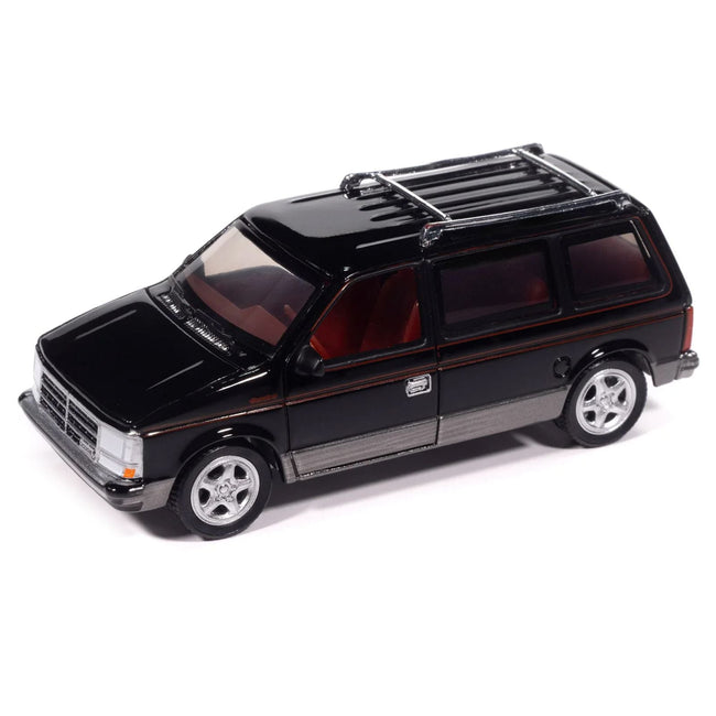 1989 Dodge Caravan Turbo Van Black with Red Stripes and Interior "Mighty Minivans" Series 1/64 Diecast Model Car by Auto World-Autoworld-ModelCars.com