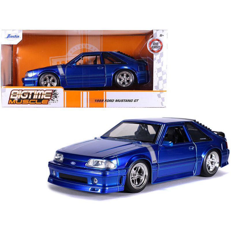 1989 Ford Mustang GT 5.0 Candy Blue with Silver Stripes "Bigtime Muscle" 1/24 Diecast Model Car by Jada-Jada-ModelCars.com