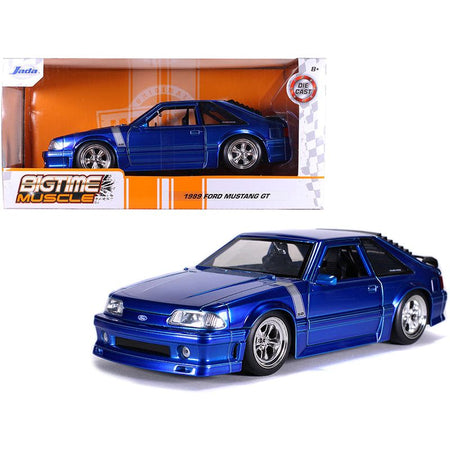 1989 Ford Mustang GT 5.0 Candy Blue with Silver Stripes "Bigtime Muscle" 1/24 Diecast Model Car by Jada-Jada-ModelCars.com