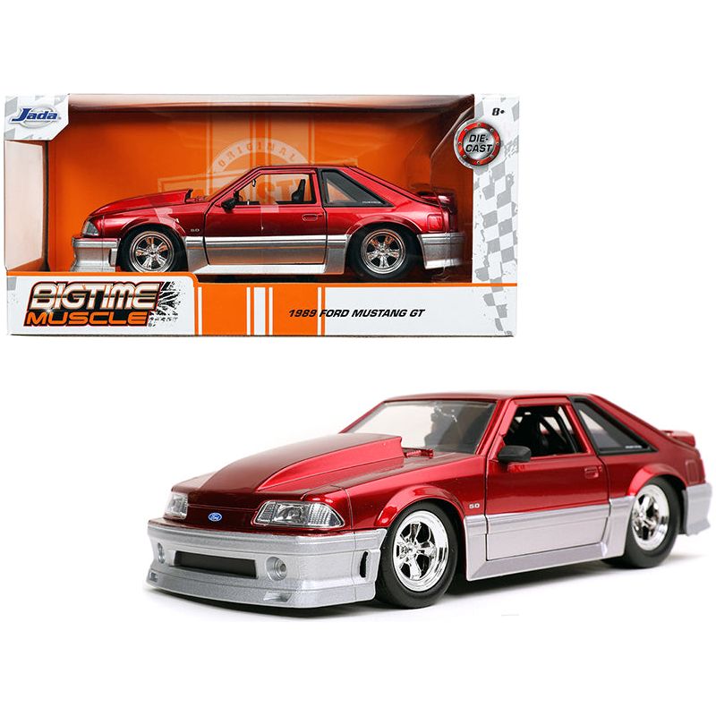 1989 Ford Mustang GT 5.0 Candy Red and Silver "Bigtime Muscle" 1/24 Diecast Model Car by Jada-Jada-ModelCars.com