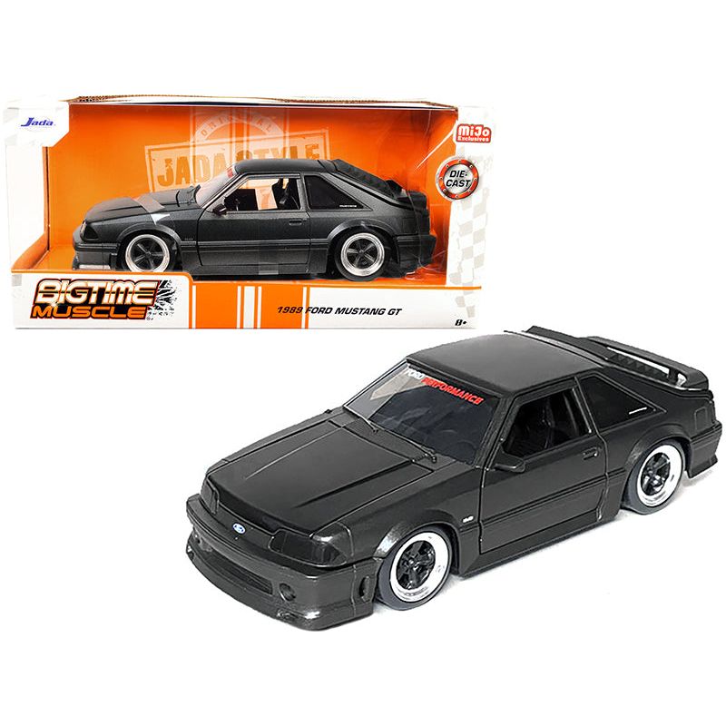 1989 Ford Mustang GT 5.0 Matt Black Metallic with Matt Black Hood "Bigtime Muscle" Series 1/24 Series Diecast Model Car by Jada - Jada - ModelCars.com